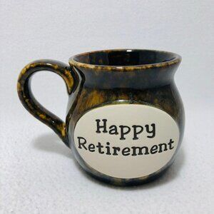 Happy Retirement Present Gift Mug Art 3D Molded Raised Brown Ceramic Work Staff